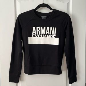 Armani Exchange White Block Graphic Logo Black Crewneck Longsleeve Sweatshirt